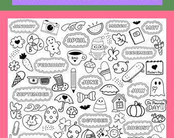Dibujos para colorear mensuales: Estaciones y festividades (descarga digital)