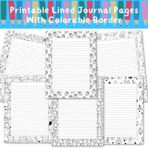 Printable Lined Journal Pages With Coloring Border, Colorable Planner or Journal Page Inserts, 12 DIY Journal Pages, Instant Download