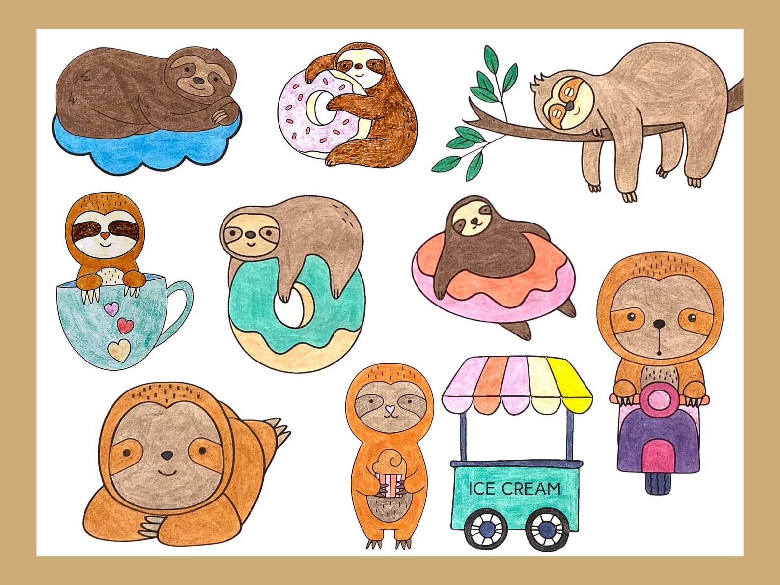 Sloth Pics Color Sloth Coloring Pages for Girls and Boys, 18 Cute Printable Color Sheets ...