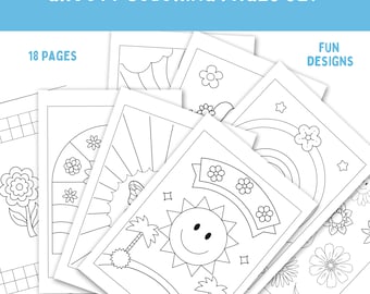 Groovy Retro Coloring Pages: Fun Designs, Adult Coloring (Instant Download)