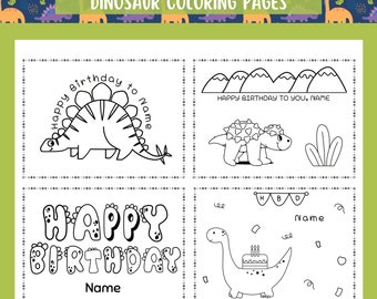 Dibujos personalizados de dinosaurios para colorear en cumpleaños - Actividad para fiestas (PDF)