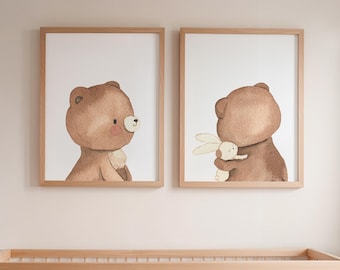 Children's room illustration of a teddy bear, bear poster for baby decoration, gift for young parents