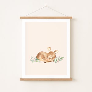 Poster Hirsch Schlafzimmer Waldtiere, Rehkitz Poster für Naturdekorationsrahmen, Waldthema Kinderillustration