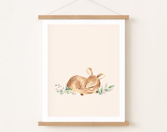 Skogsdjurstavla för sovrum, rådjurstavla för ram, naturtemadekoration, barnillustration med skogstema