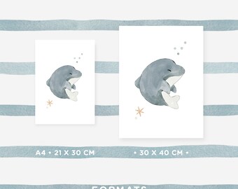 3 Posters Animaux Marins Pour Enfant - Lot De 3 Affiches 30x40 Cm - Déco Murale Chambre Bébé