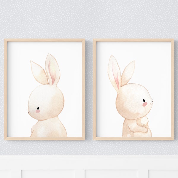 Set de 2 posters lapin pour chambre bébé, affiches thème mignon pour garçon, pour cadres 21 x 30 et 30 x 40 cm