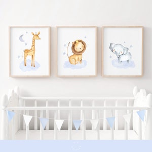 Safari-themed baby room decoration, set of 3 children&#39;s posters with animals, birth gift