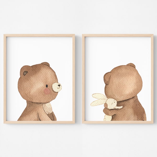 Teddybär Kinderzimmer Illustration, Baby Deko Bär Poster, Geschenk für junge Eltern