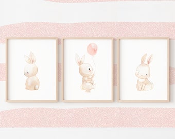 Cartel de decoración infantil para marco de conejo, decoración de dormitorio de niña pequeña, cartel de bebé rosa, regalo de papá de nacimiento