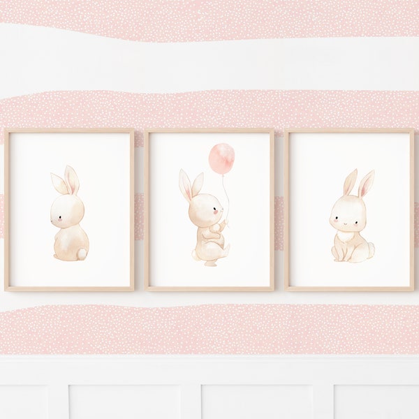 Poster décoration enfant pour cadre lapin, décor chambre petite fille, affiche bébé rose, cadeau papa naissance