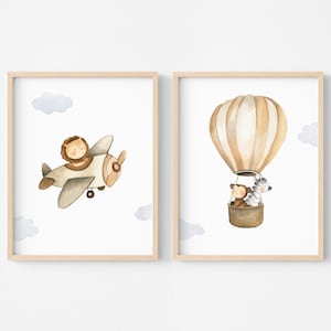Set di 2 poster di animali della savana con tema avventura, decorazioni per la cameretta dei bambini safari, palloncino e poster decorativo per viaggi in aereo