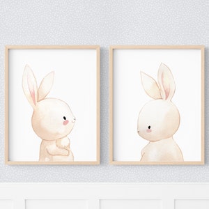 Ilustração de coelho para quarto de bebê, pôsteres temáticos fofos para decoração infantil macia, presente para decoração de recém-nascidos