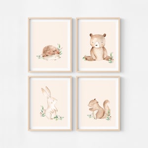 Gedruckte Poster für Rahmen Waldtiere, Bär Hase Eichhörnchen, Naturposter Kinderzimmer, Waldthema