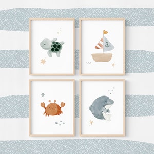 Poster a tema marino per la cameretta dei bambini, poster per cornici di animali marini, illustrazioni di decorazioni marine per bambini