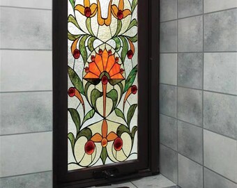 Custom Size Vintage Flower Privacy Window Film Static Cling Stained Glass Frosted Removable Sticker Bedroom Kitchen Bathroom Home Decor