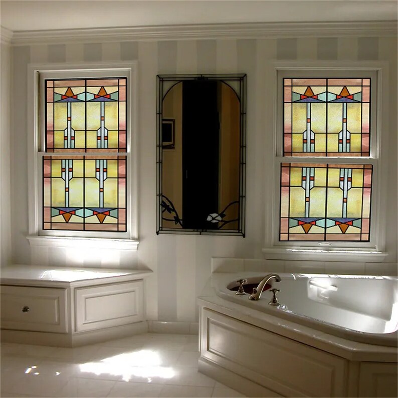 Frosted Stained Glass Window Films Custom Size Vintage Privacy Glass
