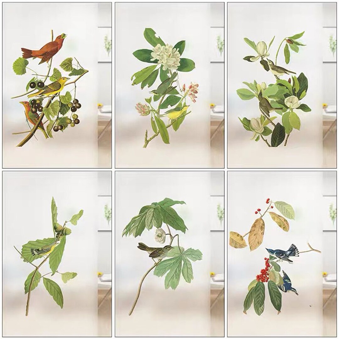 Frosted Window Film Plants Birds Custom Size Privacy Glass Film Non