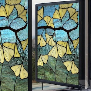 Window Film Stained Glass Films Frosted Static Cling Privacy Glass Ginkgo Leaf Sticker Home Decor