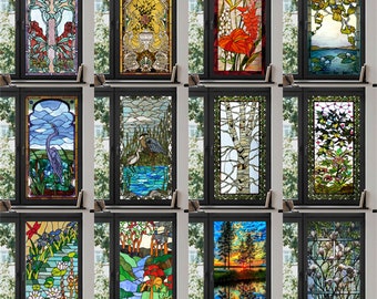 Custom Size Window Film Retro Art Frosted Privacy Static Cling Stained Glass No Glue Bathroom Office Home Decor