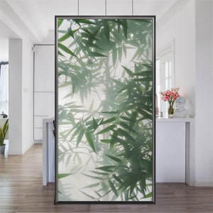Customize Frosted Window Film Foggy Bamboo Green Leaves Privacy Window Stickers Home Decor Static Cling Bathroom Bedroom Office