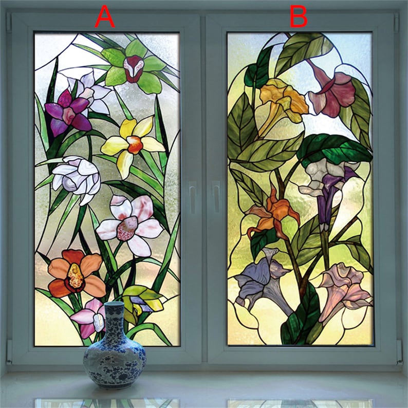 Custom Size Stained Glass Window Film Frosted Privacy Static Etsy UK