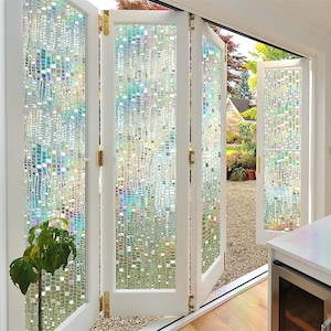 Window Privacy Film Rainbow Window Clings 3D Stained Glass Decorative Stickers Non Adhesive Vinyl UV Blocking Door Decals Home