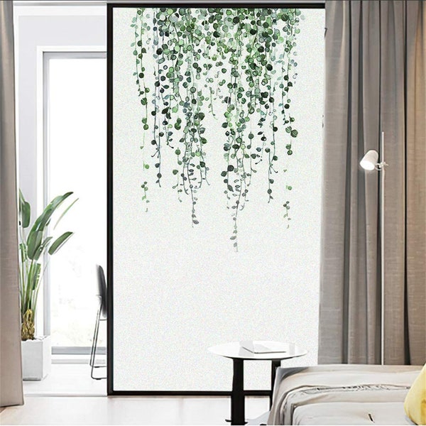 Custom size Privacy Windows Film Green Plants Decorative Orchid Flower Stained Glass Window Stickers No Glue Static Cling Window Cling