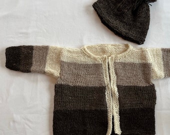 Baby Sweater and Hat Set (size 6-9 months in natural shades wool)