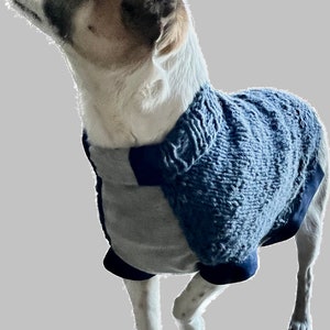Dog Sweater sized for small pooch (blue and grey cotton)