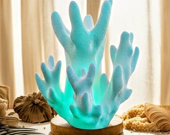 Korallenlampe + Geschenk für Sie | Sea Shell Lamp, Strand Geschenke für Mutter, Meerjungfrau Perle Lampe, Tischkoralle, weiße Korallenskulptur, Aqua modernes Dekor