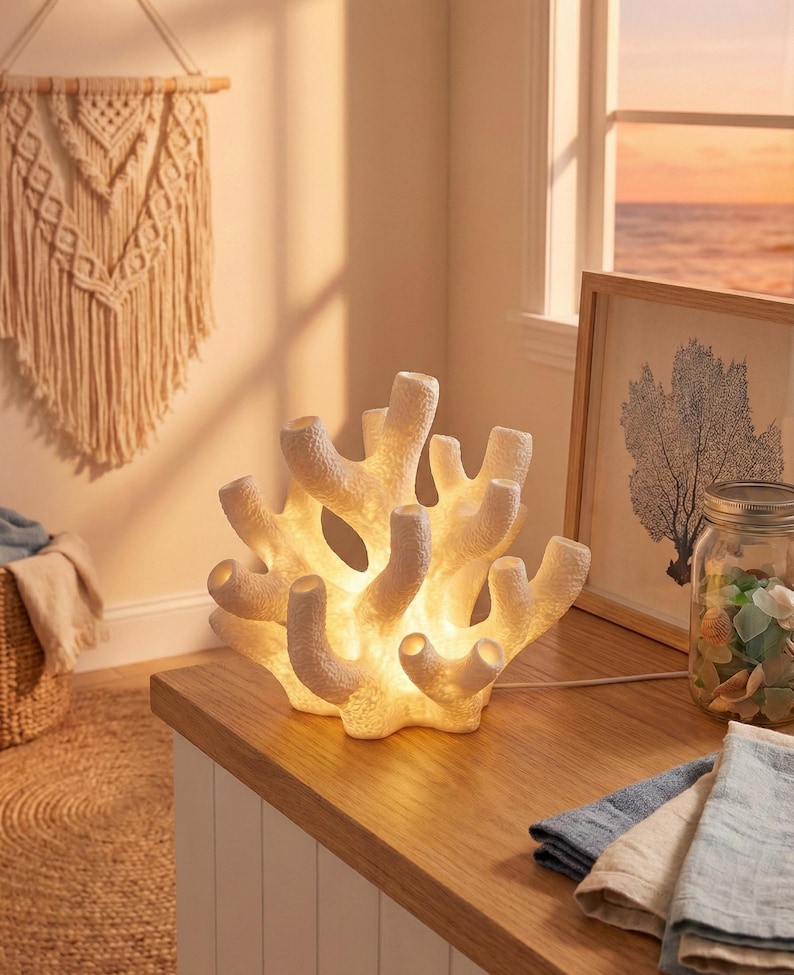 Lámpara de coral costera: lámpara de mesa con temática playera con control remoto LED RGB y USB