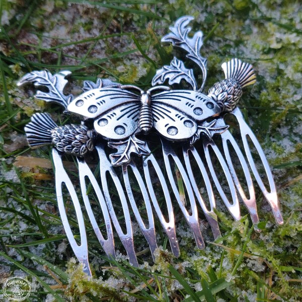 Silver Magic Butterfly Hair Comb, Fantasy Hair Comb, Vintage Hair Comb, Fantasy Hair Pin, Gothic Hair Pin, Witch Hair Pin, Goth Barrettes