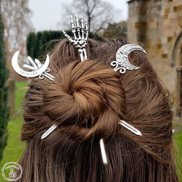 Crescent Moon Hair Pin, Gothic Hair Pin, Fantasy Hair Pin, Witch Hair Pin, Gothic Hair Clips, Silver Hair Pin, Celtic Hair Pin