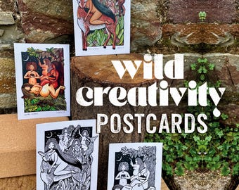 Linocut Print Postcards: Wild Creativity mini Designs - Matte Finish