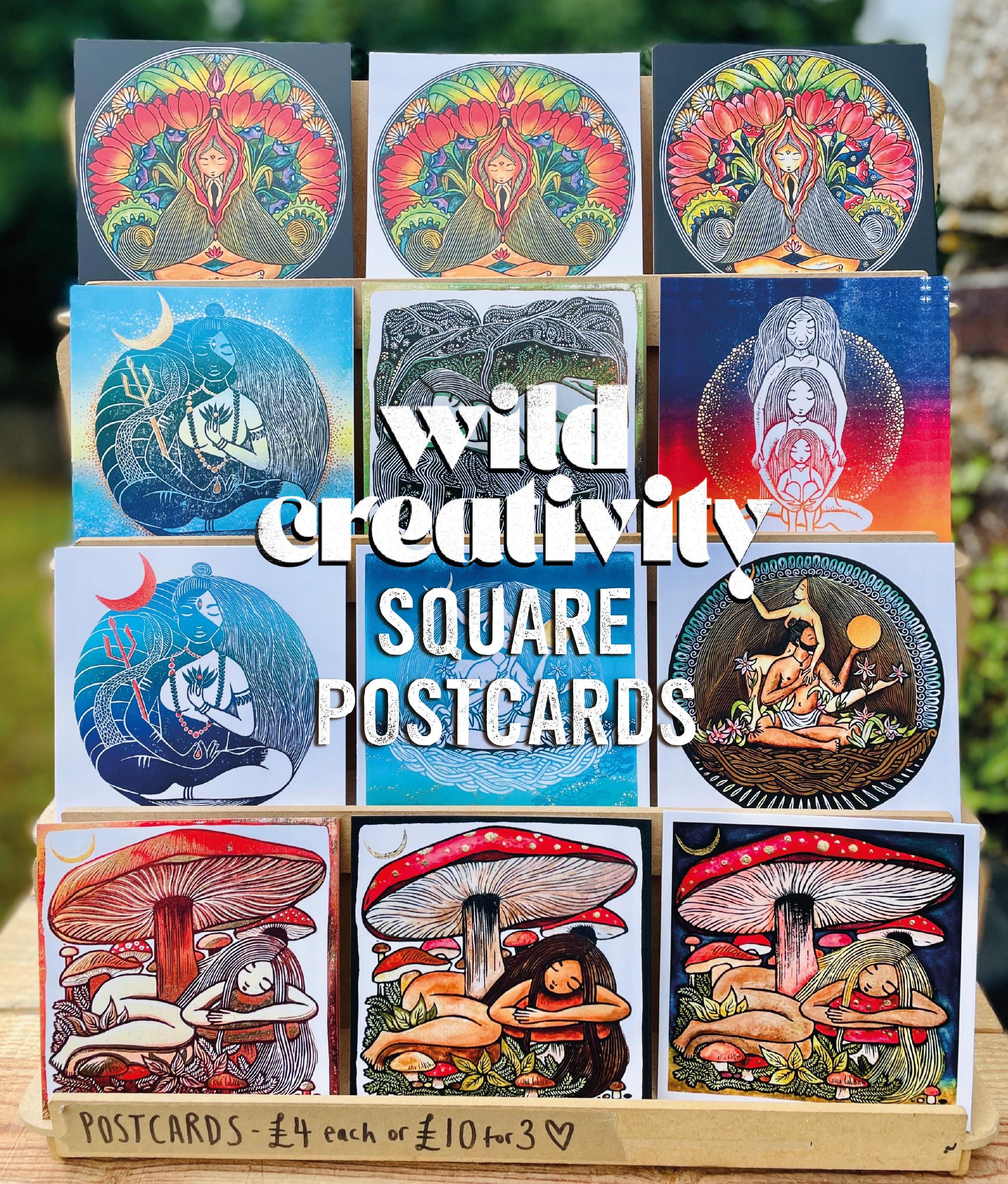 Creativity Design Square Square Linocut Print Postcards: Wild Creativity Designs - Mini Art ...