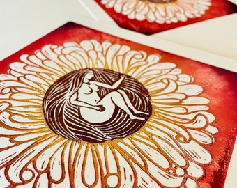 Original Artwork "Blooming Rest" Linocut Print on recycled paper | Made in Colchester 2024