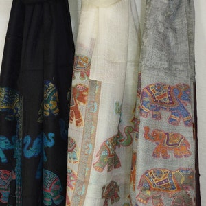 100% Fine Cashmere Wool Scarf for Women Perfect Gift Elephant Pattern