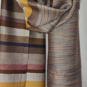 100% Cashmere Scarf for Men and Women in Warm Brown Border 2-in-1 design