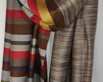 100% kasjmiersjaal voor heren en dames met levendig mokkabruine rand 2-in-1-ontwerp