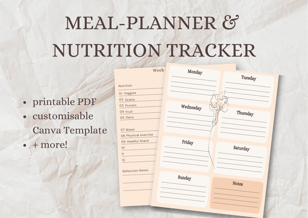 PRINTABLE Meal Planner, PDF Meal Planner, Nutritional Tracker ...