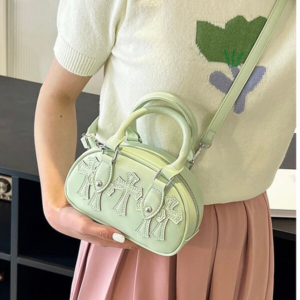 Chrome Heart Style Handbag Cute Ballet core Purse Messenger Bag, adjustable embossed handbag, crossbody, oval, double handle, shoulder strap