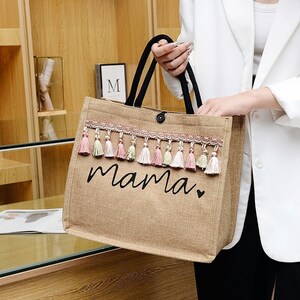 Light weight Mama tote bag with tassel gift idea beach bag, pic nic bag, shopping bag, accessory