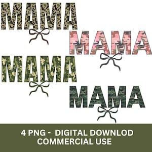 Camo Mama Coquette PNG Bundle: Retro Camouflage Designs (Digital Download