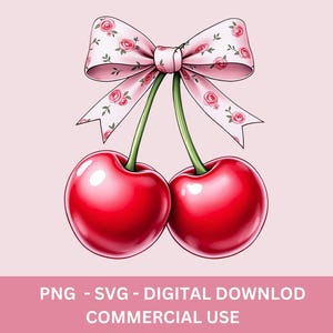 Cherry Png  Cherry Clipart Cherries with Bow Cute Coquette Cherry Png  Heart Cherries Png Valentine&#39;s Cherries Png Cherry Bow Png