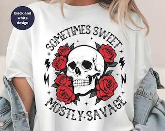 Sweet Savage Flower Skull SVG PNG, Snarky Witchy Design (Digital Download)
