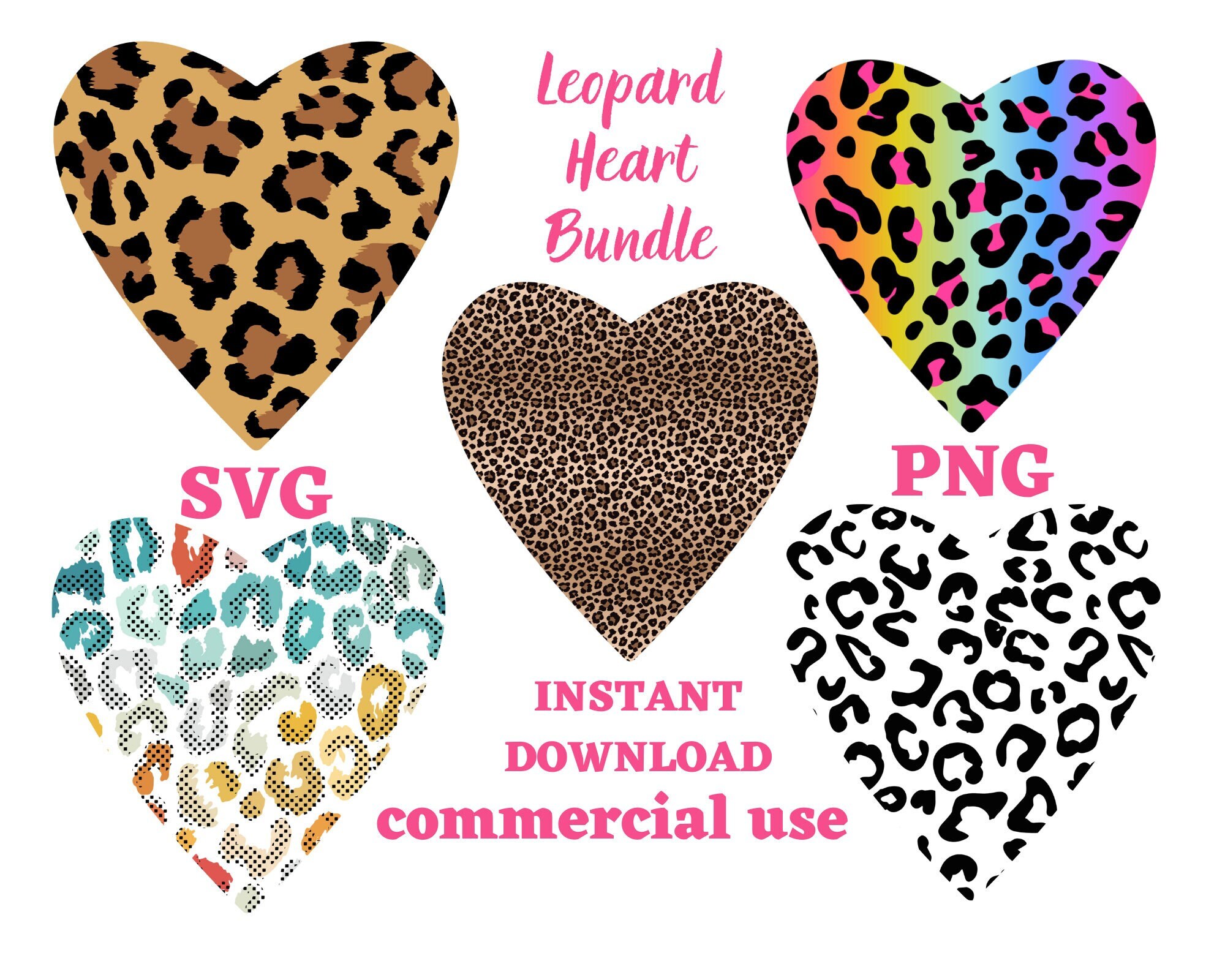 Leopard Prints Valentine Hearts SVG PNG Bundle,leopard Heart Svg