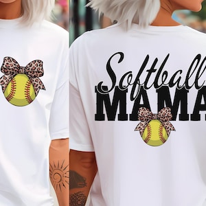 Softball Mama Leopard Bow PNG SVG: Game Day Shirt (Digital Download)