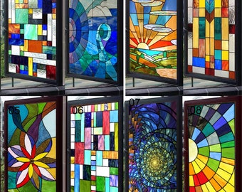 Custom Size Window Film Stained Glass Stickers Static Cling Frosted Privacy 3D Print Rainbow Mosaic For Window Door Home Decor