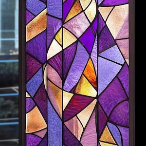 Customized Size Stained Glass Window Film Elegant Purple Geometric ...