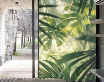 Custom Size Anti-UV Green Plant Window Film Frosted Privacy Glass Glue-Free Static Cling for Door Sticker and Window Decor